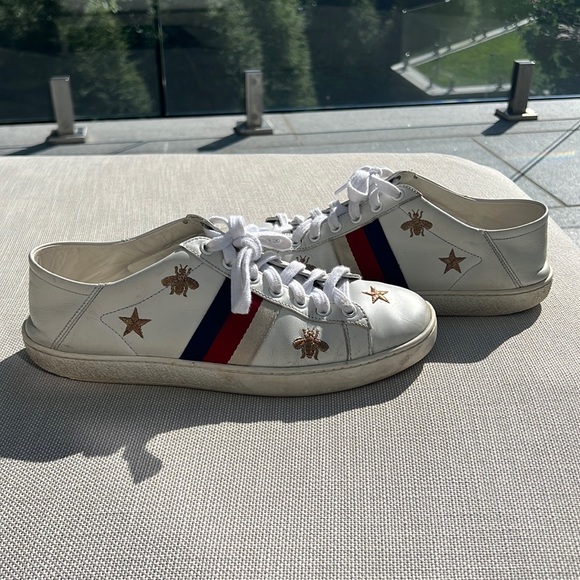 Gucci White Ace Bee and Star Sneaker - Picture 1 of 5